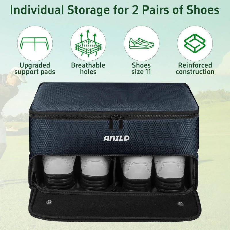 ANILD Golf Trunk Organizer, 2 Layer Golf Storage Case with Separate Ventilated Compartment for 2 Pair Shoes, for Balls, Tees, Clothes, Gloves, Accessories, Golfer Gifts - Image 3